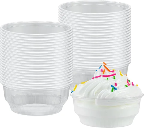 Vista 2 de Restaurantware -RW Base 3.5 oz - Vasos de helado de 3.5 onzas, 50 tazas de parfait desechables - Taza de postre de plástico transparente, elegante