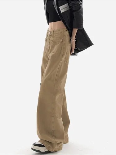 Vista 5 de Dokotoo Pantalones cargo para mujer, holgados, de pierna ancha, cintura alta, pantalones casuales de jean elásticos