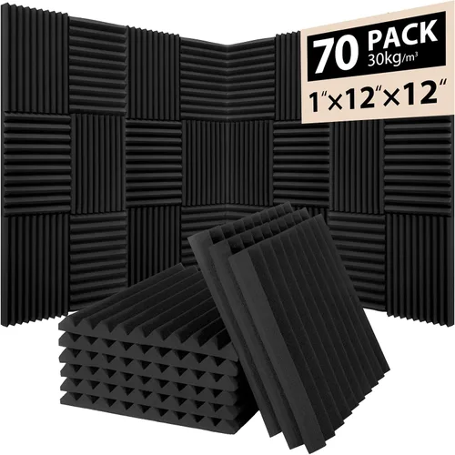 Vista 27 de Paquete de 12 paneles de espuma acústica, cuñas insonorizantes de alta densidad de 1 x 12 x 12 pulgadas para pared, recuperación rápida, resistentes