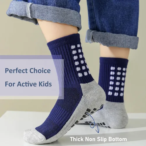 Vista 2 de Marchare Calcetines de fútbol para niños, calcetines deportivos deportivos para niños, calcetines de agarre de hospital para niños y niñas, paquete