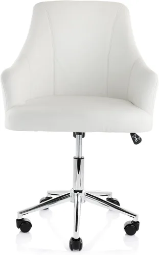 Vista 7 de Elama Silla de oficina ajustable de piel sintética en color blanco con acabado cromado