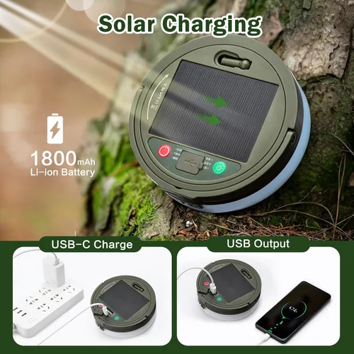 Vista 5 de Solar Camping String Lights, 4 in 1 Outdoor Camping Lantern with 8 Lighting Modes(32.8Ft), Quick 30s Recovery, Waterproof, Type-C Fast Charging