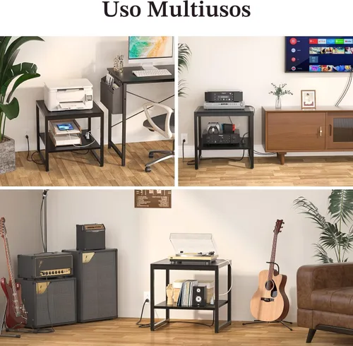 Vista 8 de Homieasy - Mesa auxiliar con estación de carga, soporte para mini refrigerador de 20 pulgadas con estante abierto de 2 niveles, mesita de noche