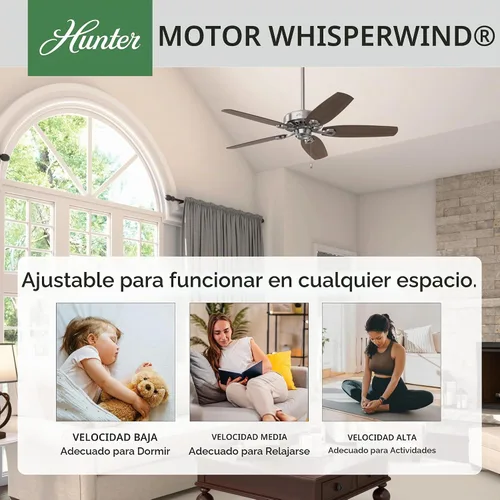 Vista 2 de Hunter Builder Elite, Ventilador de techo, para interiores, 52 pulgadas, níquel cepillado Sin luz, montaje estándar, cadena de tracción, 5