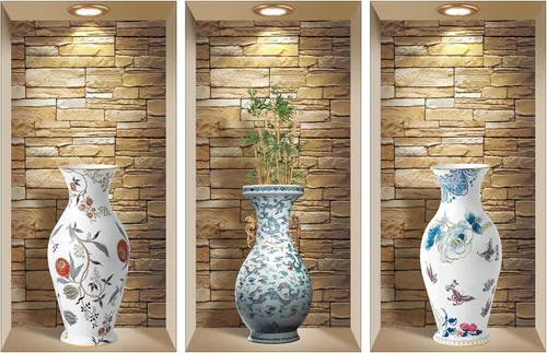 Vista 6 de Juego de 3 pegatinas de pared de arte 3D imagen extraíble decoración del hogar vinilo azulejos calcomanías mural