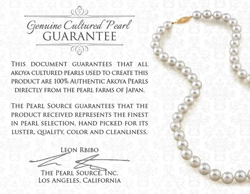 Vista 5 de The Pearl Source Juego de collar de perlas cultivadas Akoya de oro de 14 quilates de 6.5 a 0.276in de longitud de princesa para mujer, Perla, Perla