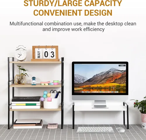 Vista 4 de YGYQZ - Organizador de escritorio de madera para oficina - Suministros de escritorio, lindo tocador, estante de almacenamiento y organización