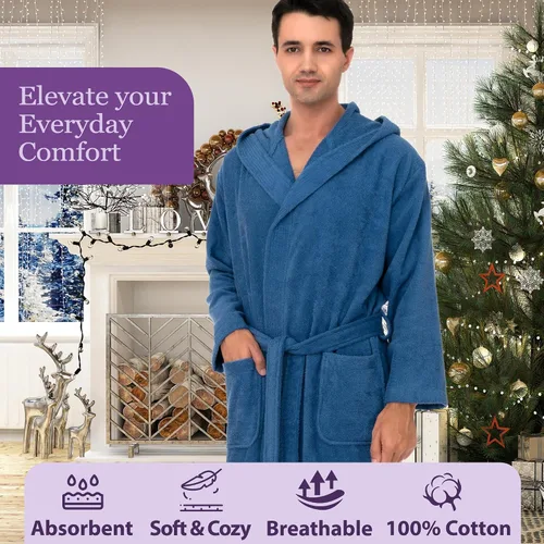 Vista 5 de TowelSelections Bata de baño suave con capucha para hombre, de algodón y toalla, para ducha, tallas XS a 4X Azul