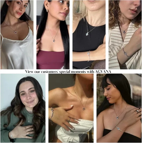 Vista 4 de Collares con dije de piedra de nacimiento, de plata de ley auténtica natural o creada con piedras preciosas, con dije de rosas y corazón