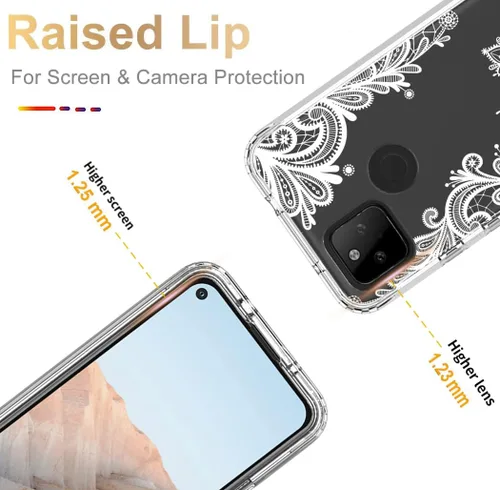 Vista 2 de Funda para Google Pixel 5A 5G con protector de pantalla de vidrio templado, funda protectora de cuerpo completo con bonito patrón de mandala