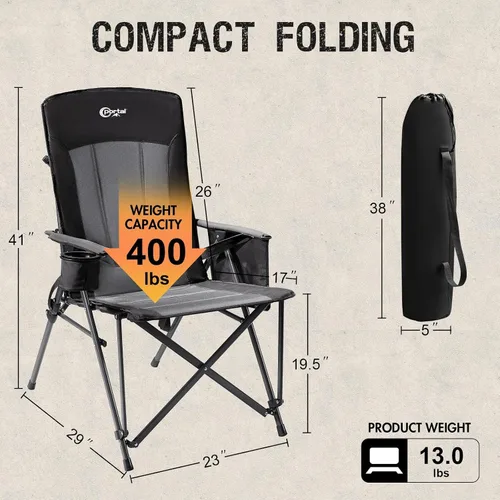 Vista 3 de Portal Silla de camping con soporte lumbar para adultos, plegable, portátil, respaldo alto, de gran tamaño, 400 libras
