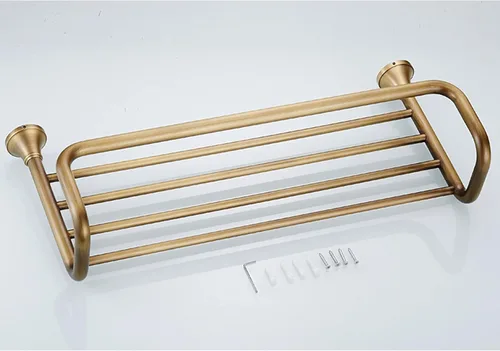 Vista 7 de Toallero de doble capa con toallero, toallero de latón antiguo montado en la pared, estante organizador de almacenamiento de baño europeo moderno