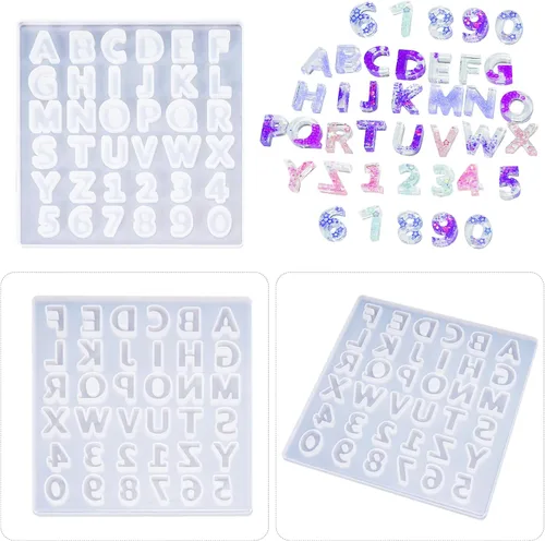 Vista 6 de Angel Wings Molde de silicona de resina con letras del alfabeto, 26 letras mayúsculas número 0-9, molde epoxi para hacer joyas, llavero molde