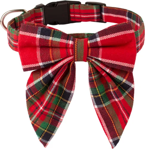 Vista 15 de ADOGGYGO Collar de Navidad para perro con lazo, ajustable de algodón rojo a cuadros, collares de Navidad para perros pequeños, medianos y grandes