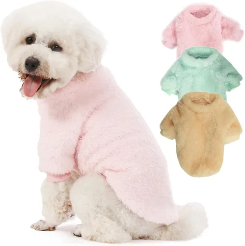 Vista 8 de Suéter para perro, paquete de 3 suéteres para perros pequeños, ropa para perros pequeños, hembras y machos, suéter ultrasuave y cálido