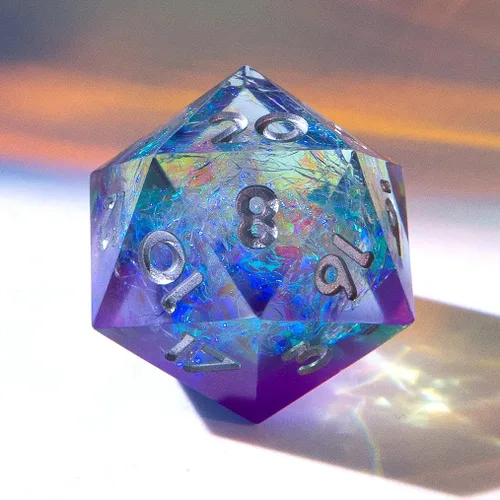 Vista 5 de Dados multifacéticos DND D20 individuales de resina con borde afilado de 20 caras D&D, poliédricos hechos a mano de 0.866 in para Calabozos