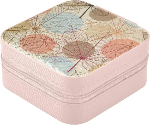 Vista 3 de Caja de joyería de viaje, organizador de hojas de arce, caja de almacenamiento portátil para aretes, anillos, collares, pulseras, accesorios