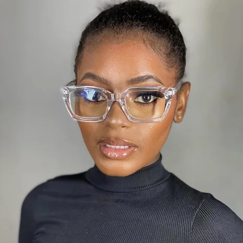Vista 2 de EYLRIM Gafas clásicas de lente transparente con marco cuadrado grueso para mujeres y hombres, anteojos sin receta