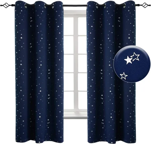 Vista 71 de BGment Cortinas opacas para dormitorio infantil, con aislamiento térmico, con ojales, estampado de estrellas plateadas, cortinas para oscurecer