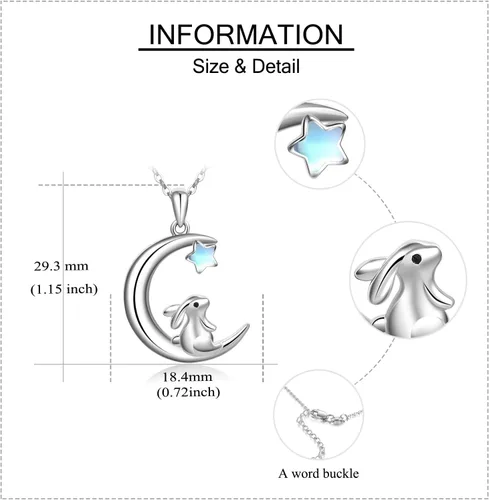 Vista 5 de Onefinity Collar de conejo de plata de ley con nudo celta y luna, colgante para mujer y mamá