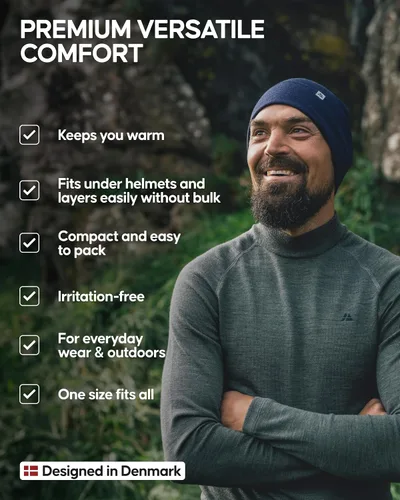 Vista 3 de DANISH ENDURANCE Gorro ligero de lana merino para hombres y mujeres, gorro térmico
