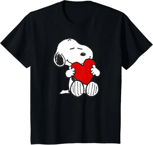 Vista 44 de Peanuts Camiseta de San Valentín Snoopy Hugging Heart, Negro