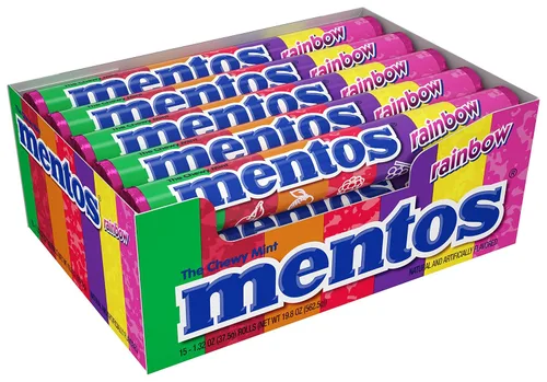 Vista 2 de Mentos Rollo de caramelo de menta masticable con sabores de frutas arcoíris (14 piezas) y rollo de caramelo de menta masticable Mentos sabores