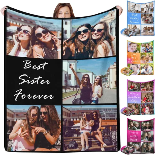 Vista 17 de InterestPrint Manta personalizada con texto fotográfico, 9 fotos, Best Dog Ever - Manta personalizada de franela polar para cumpleaños familiar, se