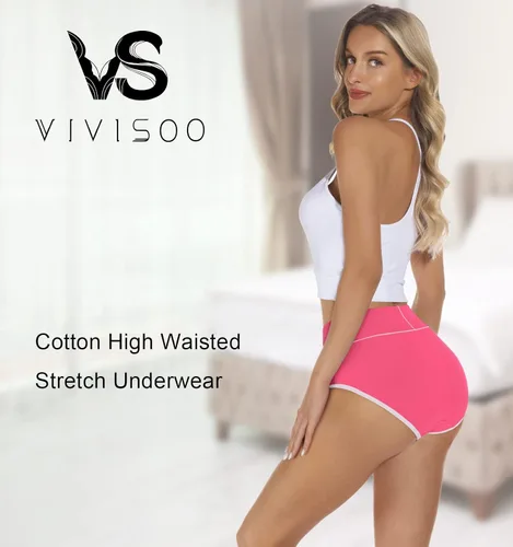 Vista 3 de VIVISOO - Ropa interior elástica, suave, transpirable, de algodón y tiro alto para mujeres, paquete de 5