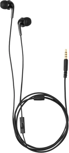 Vista 4 de Amazon Basics - Auriculares con cable con micrófono, intrauditivos, conector de 3,5 mm, cable de 1,3 m de largo, almohadillas S/M/L, negro