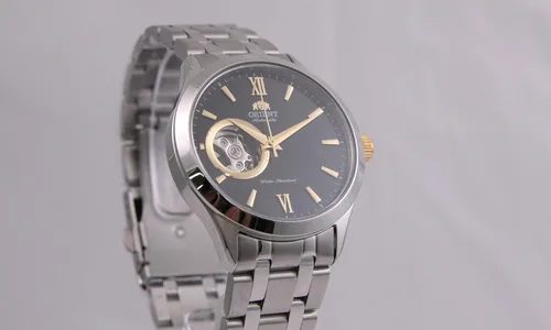 Vista 2 de Orient abierto corazón automático esfera negra reloj de los hombres FAG03002B0