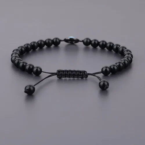 Vista 6 de COAI Pulsera con cuentas de piedra de obsidiana negra con dije de mal de ojo