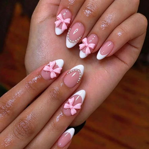 Vista 11 de AzureBeauty Short Almond French Tip Press On Nails, Glazed Donut, 32 Pcs 0-Glazed Donut French Tip