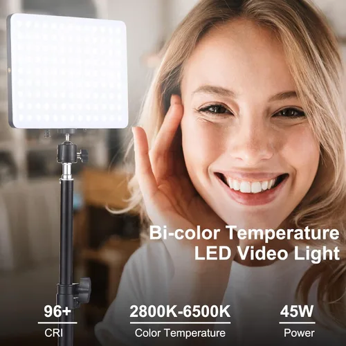 Vista 2 de Andoer Kit de luz de video LED de 45 W, panel de luz de relleno de fotografía de 2800 K-6500 K, brillo ajustable Ra96+ con soporte de luz