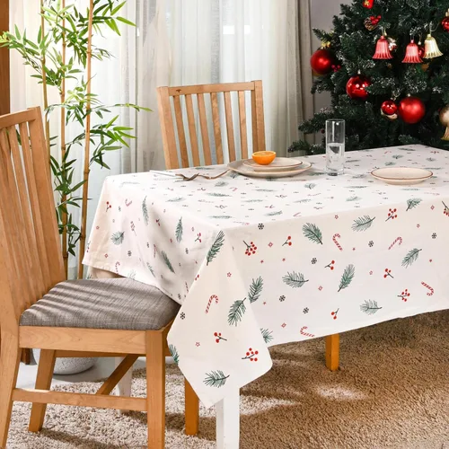 Vista 15 de Folkulture - Mantel de Navidad o cubierta de mesa de Navidad, 60 x 120 pulgadas, 100% mantel rectangular de algodón, mantel blanco para decoraciones