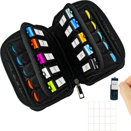 Vista 8 de JBOS Estuche para USB Flash Drive con 10 Ranuras para USB y 10 Ranuras para Tarjetas de Memoria Organizador de Almacenamiento con Bolsa