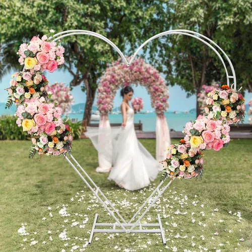 Vista 8 de Arco de boda moderno en forma de corazón de metal para arco de boda con marco de globo, marco de globos, estante de exhibición de bodas, eventos