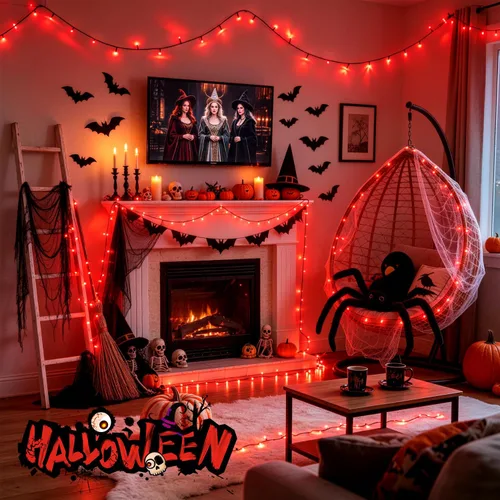 Vista 5 de JMEXSUSS 250 luces LED rojas para Halloween, cadena de luces rojas de 91.5 Rojo