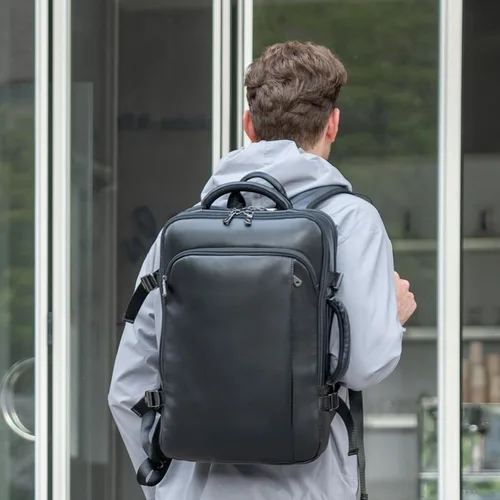 Vista 9 de Masa Kawa Mochila de cuero para laptop de 15.6 pulgadas para hombres expandible 36L viaje de negocios mochila Daypack Weekender Bag