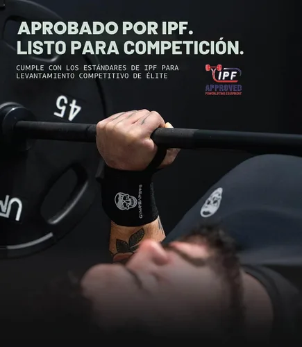Vista 4 de Gymreapers Muñequeras de levantamiento de pesas (aprobadas por IPF) de 18 pulgadas, soporte de muñeca de calidad profesional con lazo para el pulgar