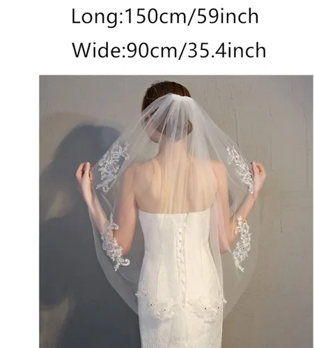 Vista 2 de AISIBO Elegante velo de novia con cuentas de cristal, velo de novia con peine, Blanco