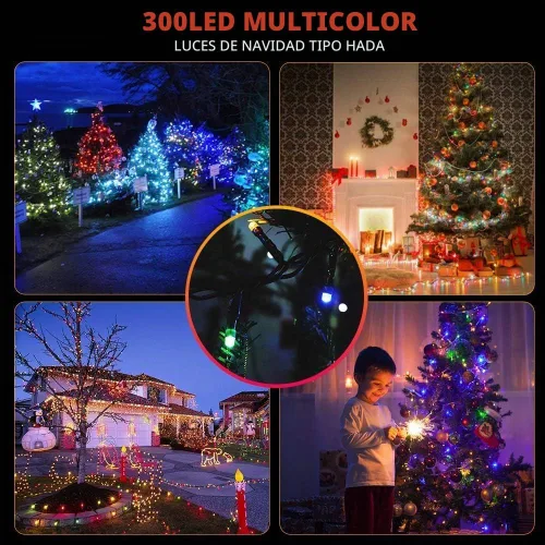 Vista 7 de Haili - Guirnalda de 105 pies de longitud y 300 luces LED para árbol de Navidad al aire libre, impermeables, con certificación UL, 8 modos de Varios