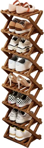Vista 22 de YYW Zapatero de bambú para entrada, estantes de zapatos de pie libre, estante de armario, organizador vertical plegable de almacenamiento de zapatos