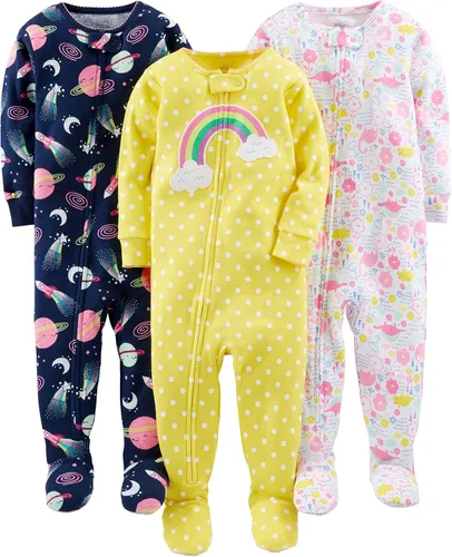 Vista 10 de Simple Joys by Carter's Girls 3-pack Snug Fit Footed Cotton Pajamas Bailarina/Abejas/Luna