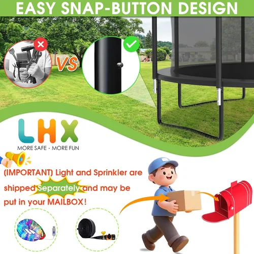 Vista 4 de LHX Trampolín de 8, 10, 12, 14, 15, 16 pies, para exteriores, 1500 libras con aro de baloncesto, trampolín grande y resistente para niños y adultos
