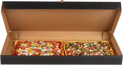 Vista 167 de Restaurantware - Cajas para pizza, 50 unidades, 14 x 7 x 1.5 pulgadas, embalaje de papel de cartón corrugado con bloqueo de pestañas, resistente a