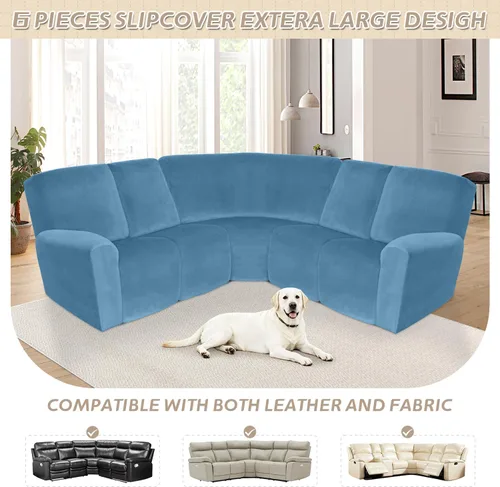 Vista 597 de Arfntevss Fundas de sofá seccional reclinable de terciopelo, Funda de sofá seccional de esquina para sofá reclinable, Funda elástica suave