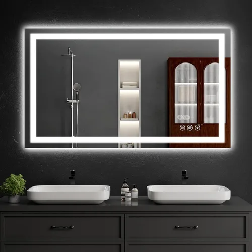 Vista 15 de Espejo de baño LED de 30 x 48 pulgadas con luces, regulable, antivaho, espejo de tocador de baño para pared, retroiluminado + luz frontal, función