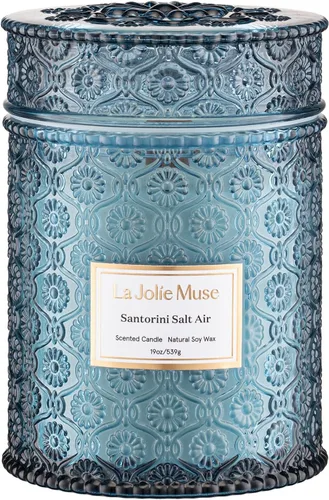 Vista 7 de LA JOLIE MUSE Vela de vainilla y coco – Coco, freesia y vainilla Vela de mecha de madera grande de 19 oz Cera de soja natural 90 horas de Isla