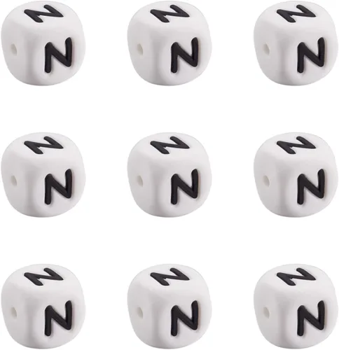 Vista 19 de Mega Pet 10 cuentas de silicona en forma de cubo de silicona con la letra A, cuentas sueltas del alfabeto, cuentas del alfabeto, de 0.472 x 0.472 x